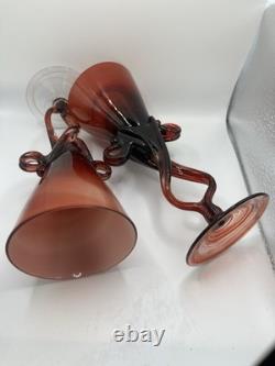 Set Of 2 Vintage Krosno Hand Blown Polish 8 Tall Flutes