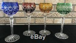 Set Of 4 Ajka Dinasty Cut To Clear Crystal Hock Wine Glasses Vintage Multi Color