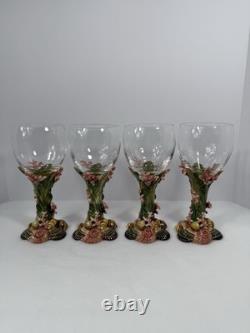 Set Of 4 Fitz & Floyd Oceana Vintage Wine Glasses, Rare Nautical Shell Coastal