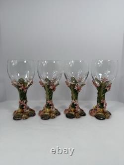 Set Of 4 Fitz & Floyd Oceana Vintage Wine Glasses, Rare Nautical Shell Coastal