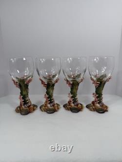 Set Of 4 Fitz & Floyd Oceana Vintage Wine Glasses, Rare Nautical Shell Coastal