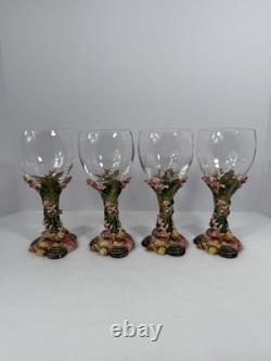 Set Of 4 Fitz & Floyd Oceana Vintage Wine Glasses, Rare Nautical Shell Coastal