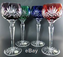 Set Of 4 Multi Color To Clear Crystal Cut Glass Wine Goblets Made In Hungary Dr