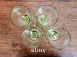 Set Of 4 Olive Green Glass Wine Goblets Or Roemers Etched Fritz Heckert