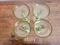 Set Of 4 Olive Green Glass Wine Goblets Or Roemers Etched Fritz Heckert