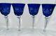 Set Of 4 Vintage Bohemian Cobalt Blue Cut To Clear Pineapple Wine Glasses