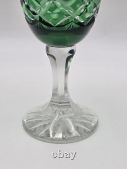 Set Of 4 Vintage Bohemian Czech Emerald Green Cut Crystal Wine Goblets. 7.75