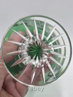 Set Of 4 Vintage Bohemian Czech Emerald Green Cut Crystal Wine Goblets. 7.75