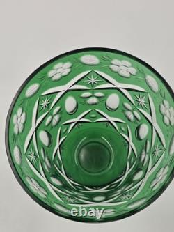 Set Of 4 Vintage Bohemian Czech Emerald Green Cut Crystal Wine Goblets. 7.75