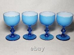 Set Of 4 Vintage Carlo Moretti Blue Cased Wine Glasses MCM WithLabel