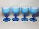 Set Of 4 Vintage Carlo Moretti Blue Cased Wine Glasses MCM WithLabel