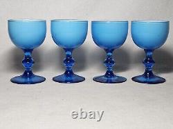Set Of 4 Vintage Carlo Moretti Blue Cased Wine Glasses MCM WithLabel
