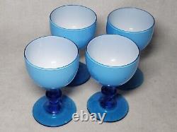 Set Of 4 Vintage Carlo Moretti Blue Cased Wine Glasses MCM WithLabel