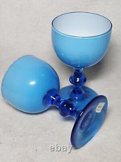 Set Of 4 Vintage Carlo Moretti Blue Cased Wine Glasses MCM WithLabel
