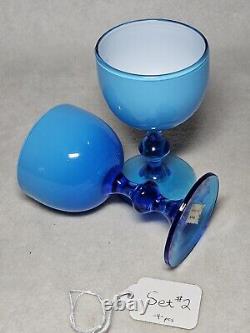 Set Of 4 Vintage Carlo Moretti Blue Cased Wine Glasses MCM WithLabel Set #2