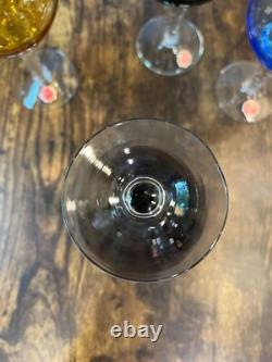 Set Of 4 Vintage Italian Colored Handblown Wine Glasses Clear Twisted Stems In A
