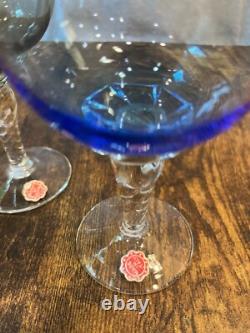 Set Of 4 Vintage Italian Colored Handblown Wine Glasses Clear Twisted Stems In A