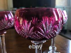 Set Of 5 Vintage Bohemian Ruby Cut To Clear Hock Wine Glasses 6 7/8