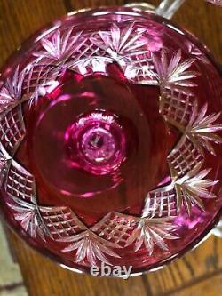 Set Of 5 Vintage Bohemian Ruby Cut To Clear Hock Wine Glasses 6 7/8