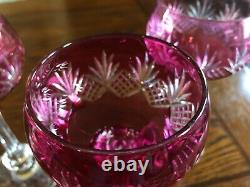 Set Of 5 Vintage Bohemian Ruby Cut To Clear Hock Wine Glasses 6 7/8