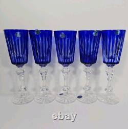 Set Of 5 Vintage Russian Crystal Wine Glass Champagne Cobalt Blue Gus Khrustalny