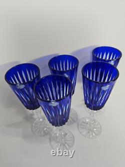 Set Of 5 Vintage Russian Crystal Wine Glass Champagne Cobalt Blue Gus Khrustalny