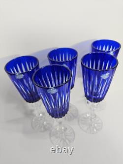 Set Of 5 Vintage Russian Crystal Wine Glass Champagne Cobalt Blue Gus Khrustalny