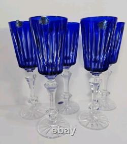 Set Of 5 Vintage Russian Crystal Wine Glass Champagne Cobalt Blue Gus Khrustalny