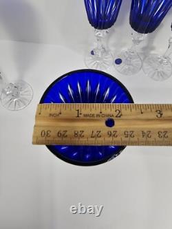 Set Of 5 Vintage Russian Crystal Wine Glass Champagne Cobalt Blue Gus Khrustalny