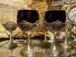 Set Of 6 Brass Plated Wine Glasses Chalices Water Baroque Antique Vintage Gift