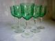 Set Of 6 Green Wheel Cut Crystal 6 Oz Wine Glasses Flowers & Foliage Webb