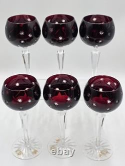 Set Of 6 Vintage Ajka Marsala Ruby Red Cut To Clear Crystal Hock Wine Glass Set Of 6 Vintage Ajka Marsala Ruby Red Cut To Clear Crystal Hock Wine Glass