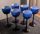 Set Of 6 Vintage Carlo Moretti Blue with White Cased 6.5 Wine Glasses