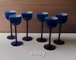 Set Of 6 Vintage Carlo Moretti Blue with White Cased 6.5 Wine Glasses