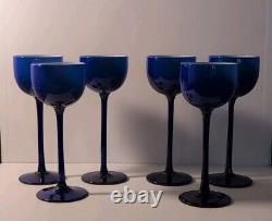 Set Of 6 Vintage Carlo Moretti Blue with White Cased 6.5 Wine Glasses