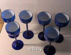 Set Of 6 Vintage Carlo Moretti Blue with White Cased 6.5 Wine Glasses