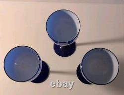 Set Of 6 Vintage Carlo Moretti Blue with White Cased 6.5 Wine Glasses