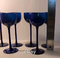 Set Of 6 Vintage Carlo Moretti Blue with White Cased 6.5 Wine Glasses