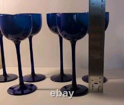 Set Of 6 Vintage Carlo Moretti Blue with White Cased 6.5 Wine Glasses