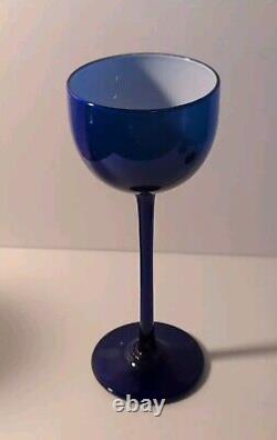 Set Of 6 Vintage Carlo Moretti Blue with White Cased 6.5 Wine Glasses