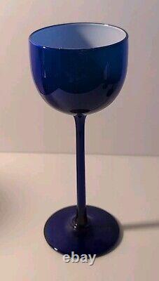 Set Of 6 Vintage Carlo Moretti Blue with White Cased 6.5 Wine Glasses