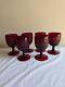 Set Of 6 Vintage Hobnail Ruby Red Wine Glasses/Water Goblets Stemware Glassware