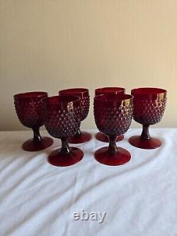 Set Of 6 Vintage Hobnail Ruby Red Wine Glasses/Water Goblets Stemware Glassware