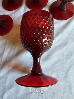 Set Of 6 Vintage Hobnail Ruby Red Wine Glasses/Water Goblets Stemware Glassware