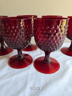 Set Of 6 Vintage Hobnail Ruby Red Wine Glasses/Water Goblets Stemware Glassware