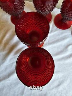 Set Of 6 Vintage Hobnail Ruby Red Wine Glasses/Water Goblets Stemware Glassware