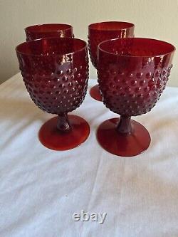 Set Of 6 Vintage Hobnail Ruby Red Wine Glasses/Water Goblets Stemware Glassware
