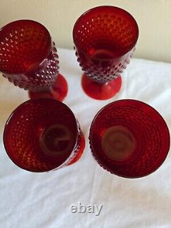 Set Of 6 Vintage Hobnail Ruby Red Wine Glasses/Water Goblets Stemware Glassware