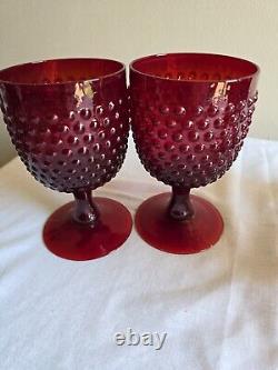 Set Of 6 Vintage Hobnail Ruby Red Wine Glasses/Water Goblets Stemware Glassware