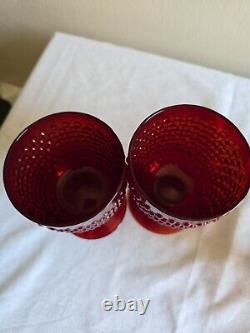 Set Of 6 Vintage Hobnail Ruby Red Wine Glasses/Water Goblets Stemware Glassware